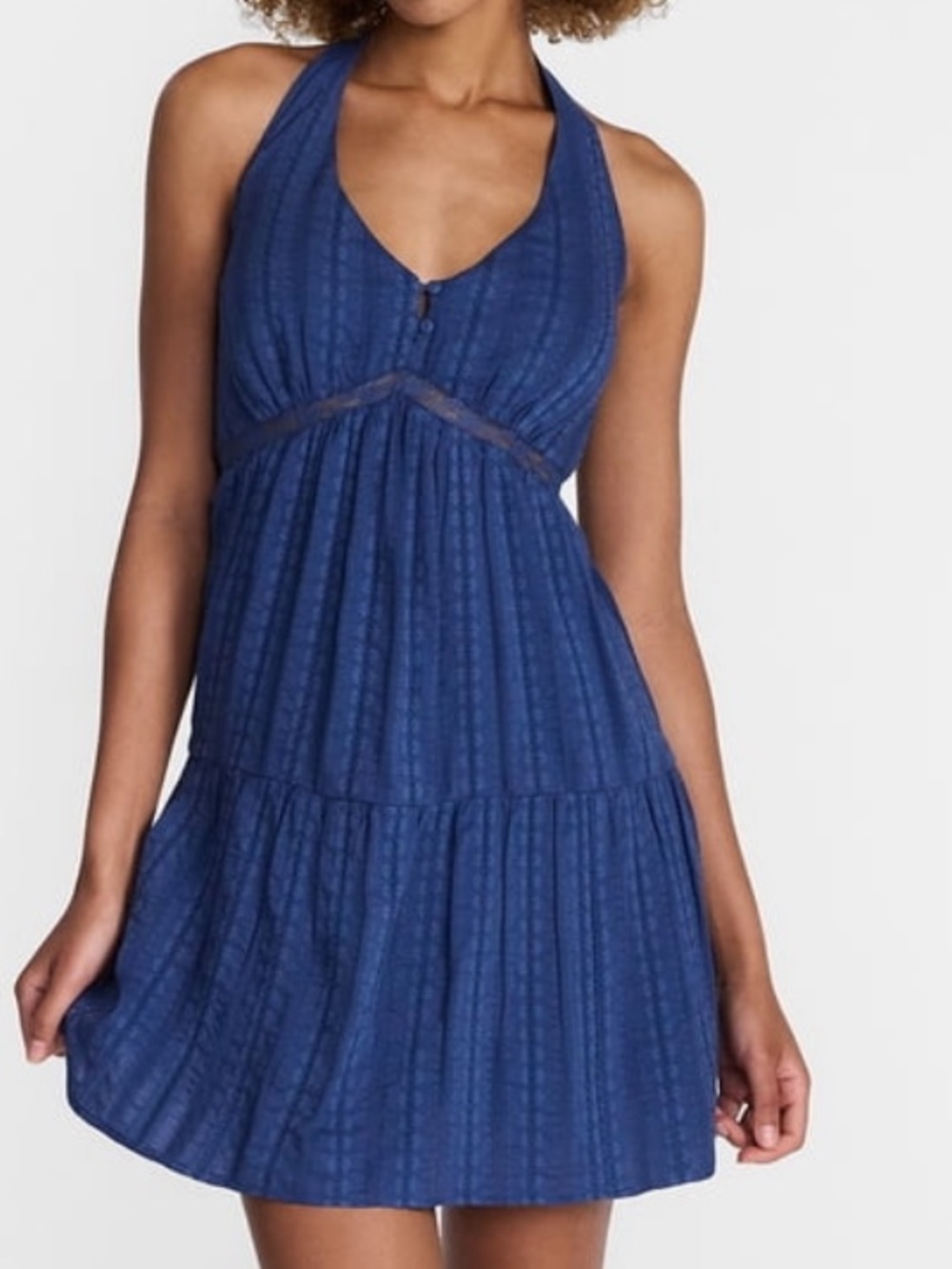 No Boundaries NEW Small Blue Halter Mini Dress with Lace Detail
